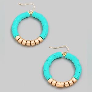 Flat Circle Disc Beaded Drop Earrings with Gold Tone Accents